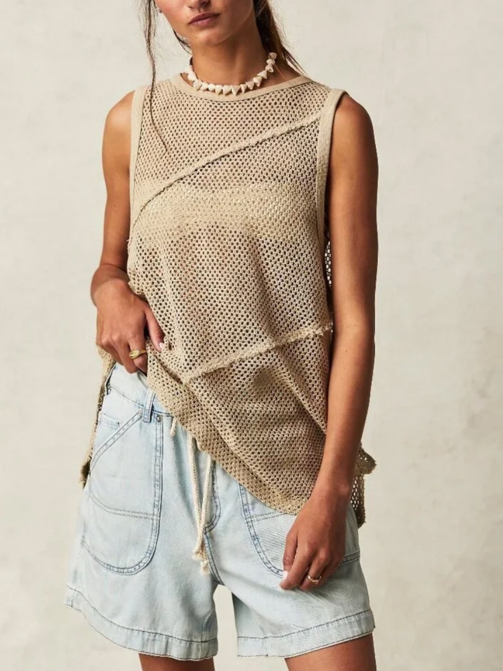 NWT FREE PEOPLE We The Free Dune/Sands Shore Side Muscle Tank SZ: L